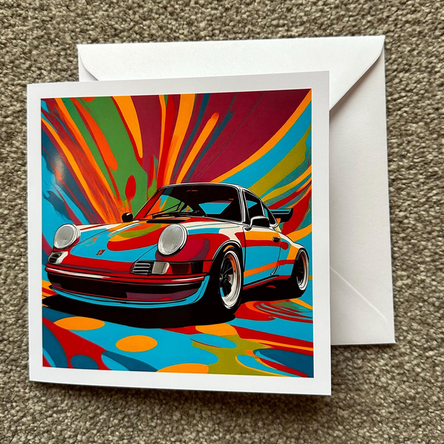 Porsche 911 Turbo Retro Pop Art Greeting Card – Car Enthusiast Gift, Bold & Colourful Design for Birthdays, or Any Occasion