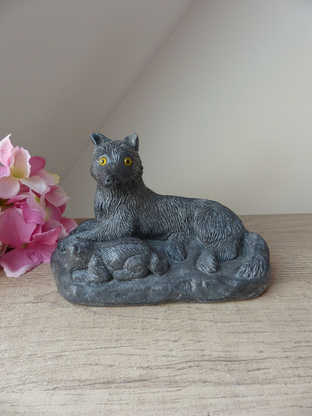 Vintage Grande Sculpture Chien/Loup en Pierre de Savon - Wolf Original Canada - Décoration Animalière de Bureau - Presse Papier - Cadeau