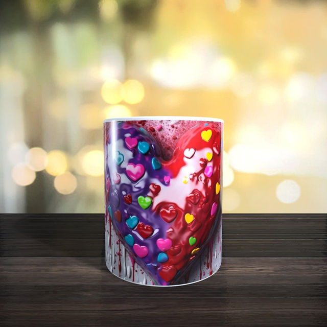 Mug coeur façon bonbons colorés 