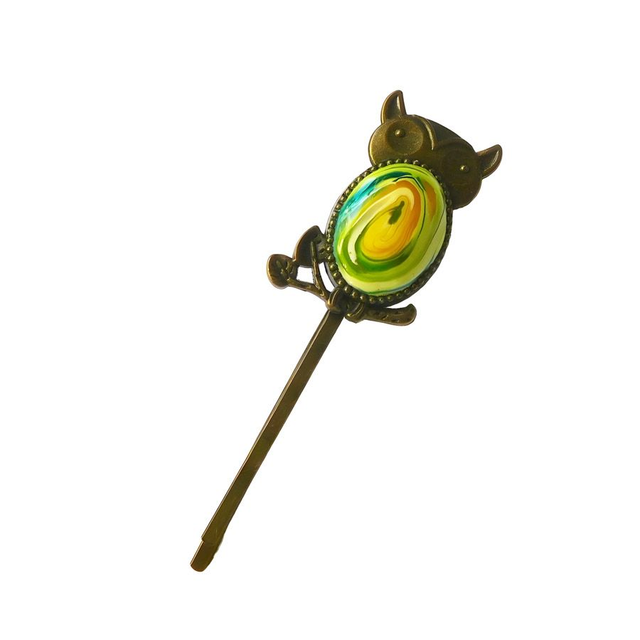 Epingle à cheveux hibou spirale verte