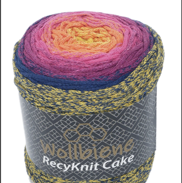 Wollbiene Recyknit Cake bleu orange 250g dégradé de couleurs