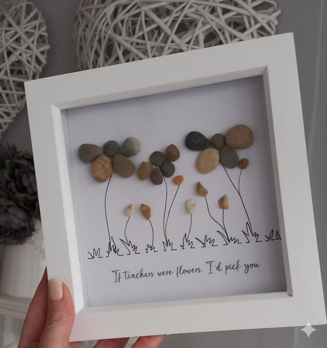 Teacher Gift Pebble Art - If Teachers Were Flowers, I'd pick you - Thank You Teacher - Framed Teacher Appreciation Gift - Flower Stone Art