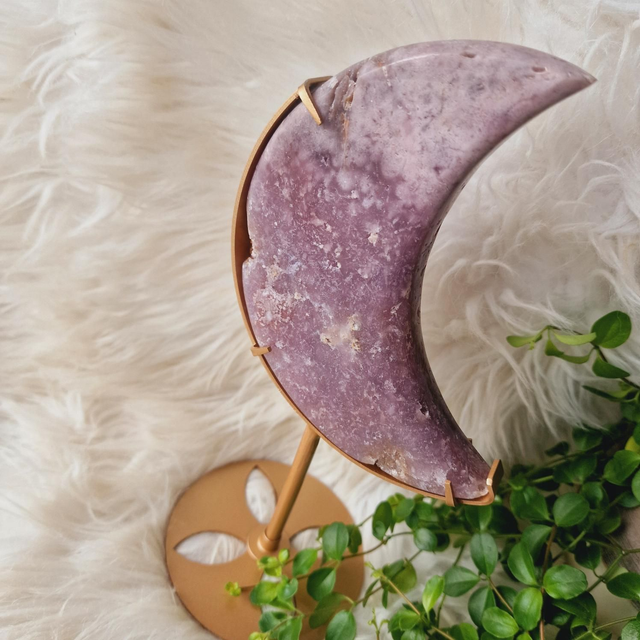 Pink Amethyst Moon on Gold Stand 570g
