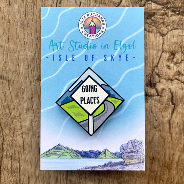 Going Places wooden pin badge 