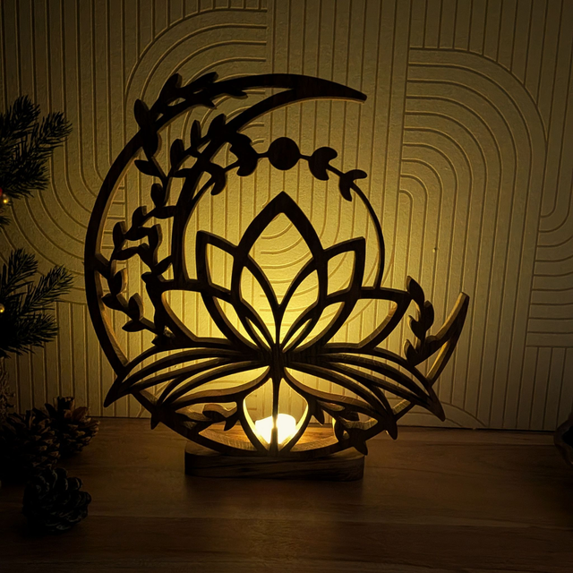 Lune de lotus V2 lumineuse en chêne