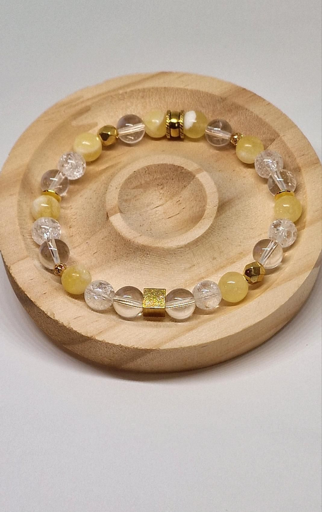 Bracelet Calcite jaune et Cristal de roche en 0,8 cm