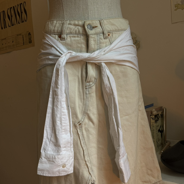MM6 Margiela Bleached White Denim skirt with shirt ties