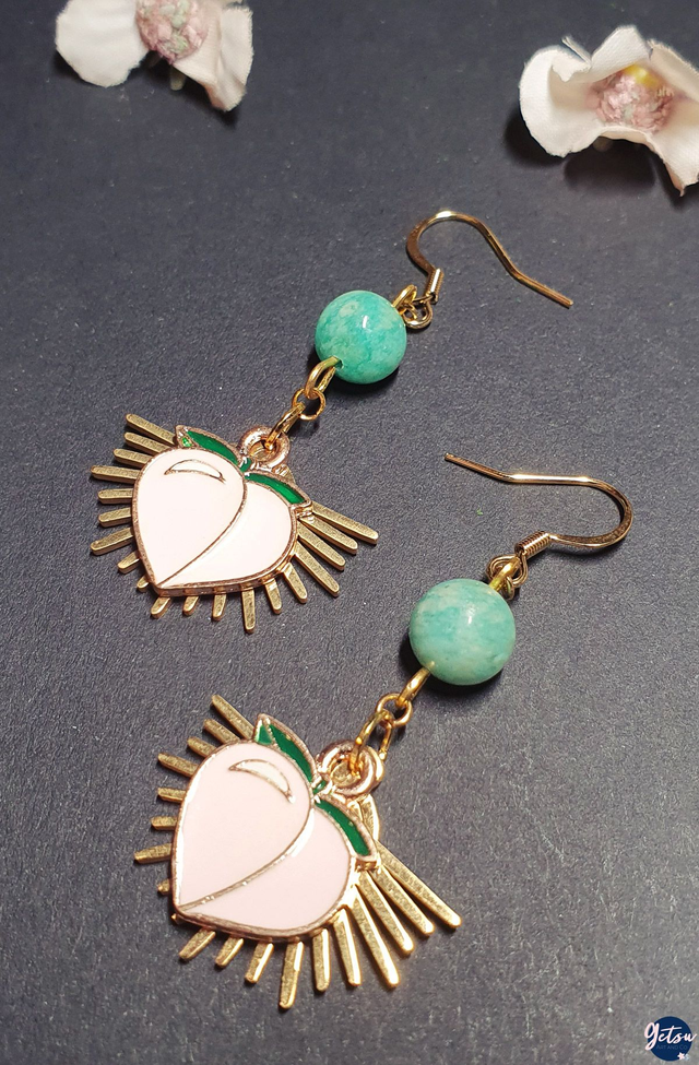 Boucles d&#039;oreilles pêche et amazonite