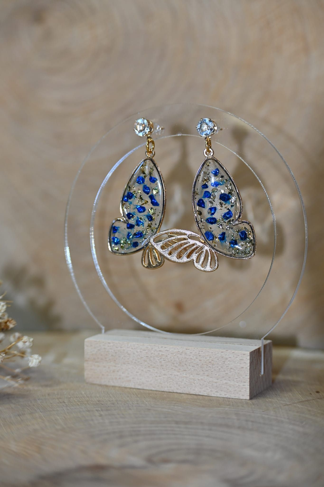 🦋Papill’Or 🦋Boucles d’oreilles en Résine UV  - Bleu ✨