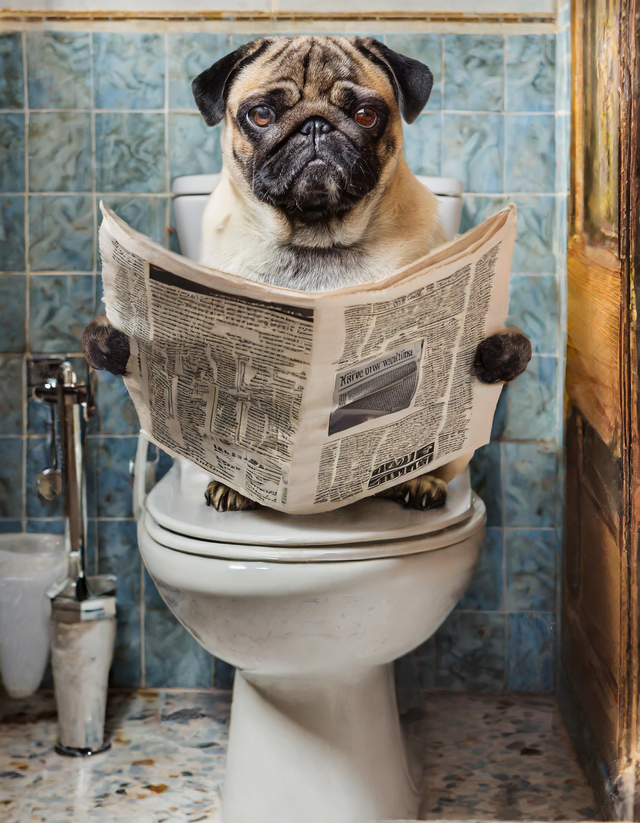 Pug on the Toilet Framed Canvas