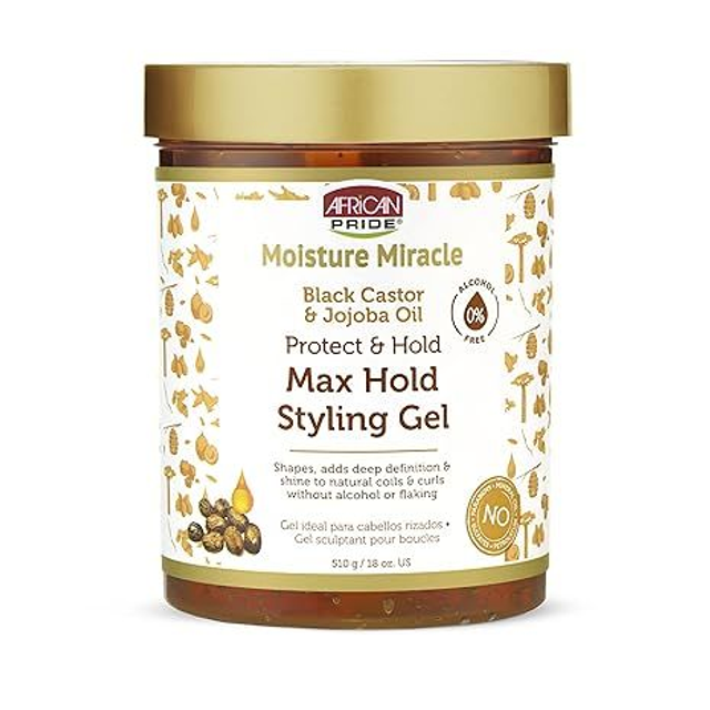 African Pride Moisture Miracle Black Castor Jojoba Oil Max Hold Styling Gel 18oz