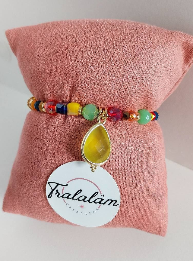 ✨ Bracelet jonc &quot;jaune perles multicolores&quot;✨