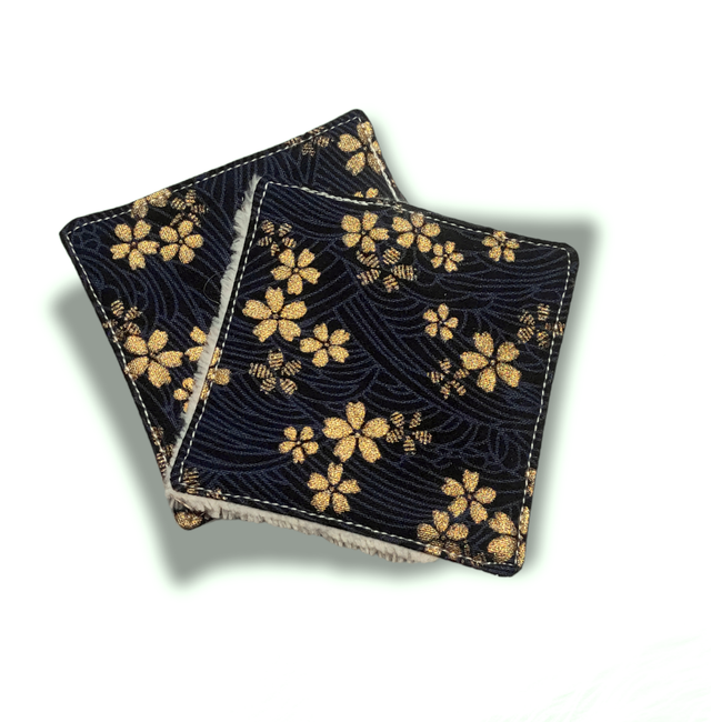 Coton à démaquiller lavable - Japon - Marine fleurs dorées