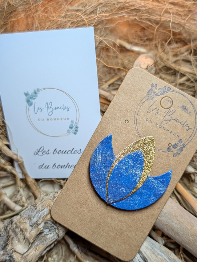 Broche lotus bleu doré b010