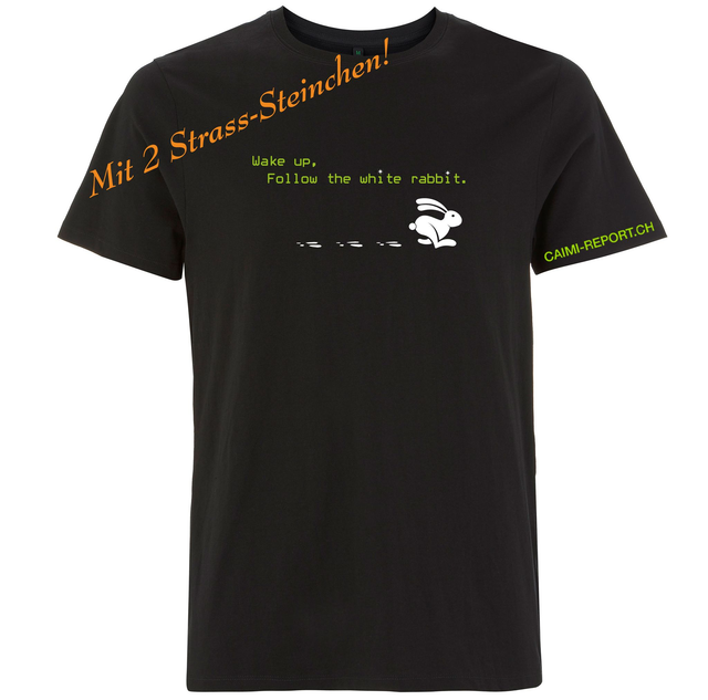 T-Shirt, White Rabbit, Sujet 2 mit 2 Strass-Steinen, unisex, schwarz