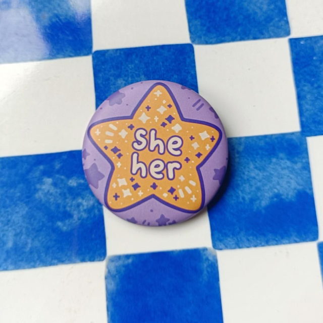 pronoun button pins - hers