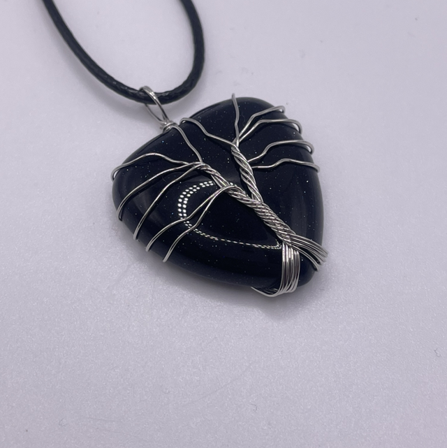 Blue Goldstone Wire Wrapped Heart Necklace