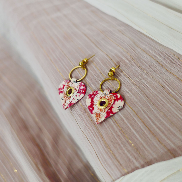 Coeurs Légers - boucles d'oreilles en tissu upcyclé et acier inox