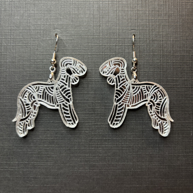 Acryl - earrings Bedlington Terrier Silver Mirror