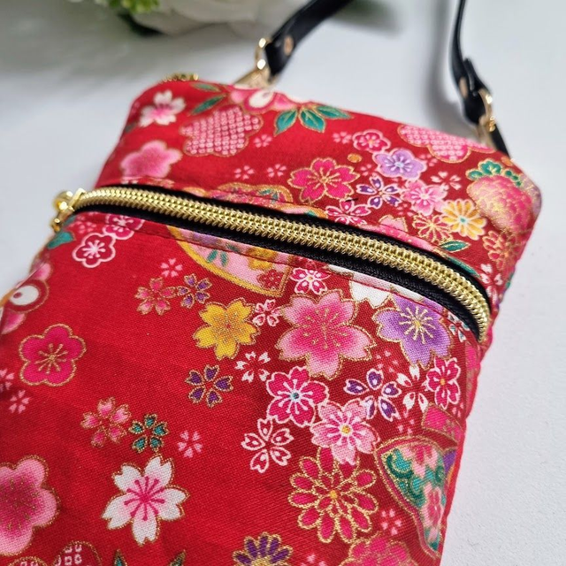 Mini-sac pour téléphone "Miya" rouge & simili cuir noir