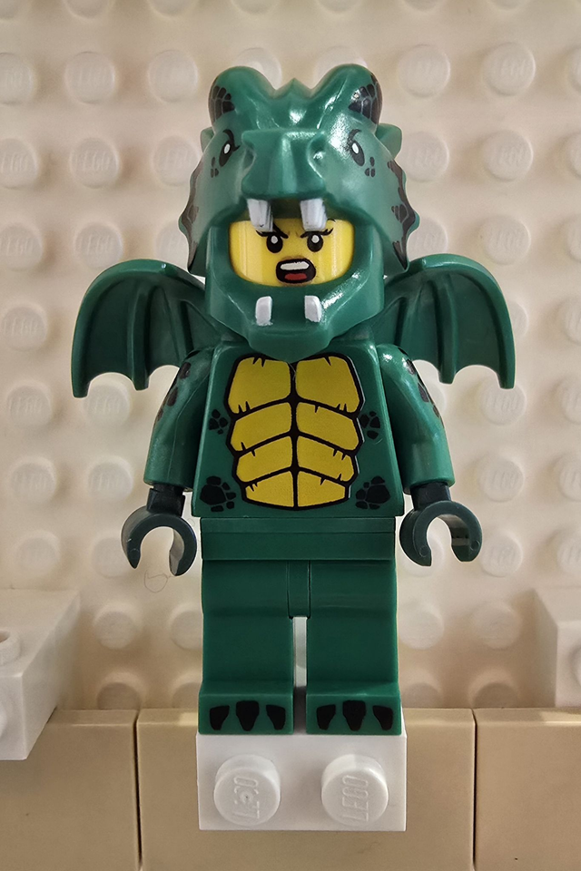 LEGO col409 Frau in grünem Drachenkostüm Minifigur