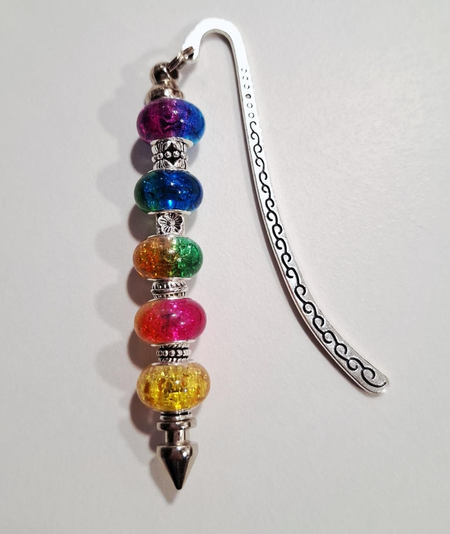 Multicoloured and silver beaded bookmark