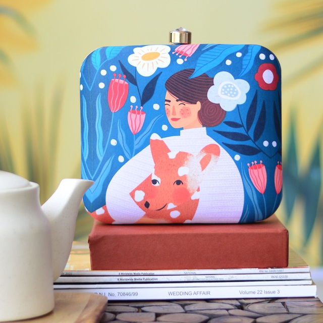 Woman Portrait Printed Clutch Bag