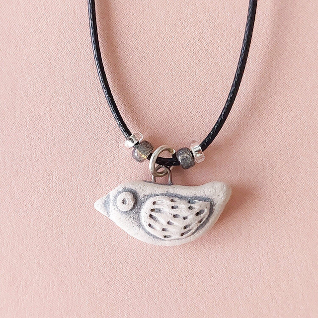 Tiny ceramic bird charm - detailed bird pendant - rustic clay bird