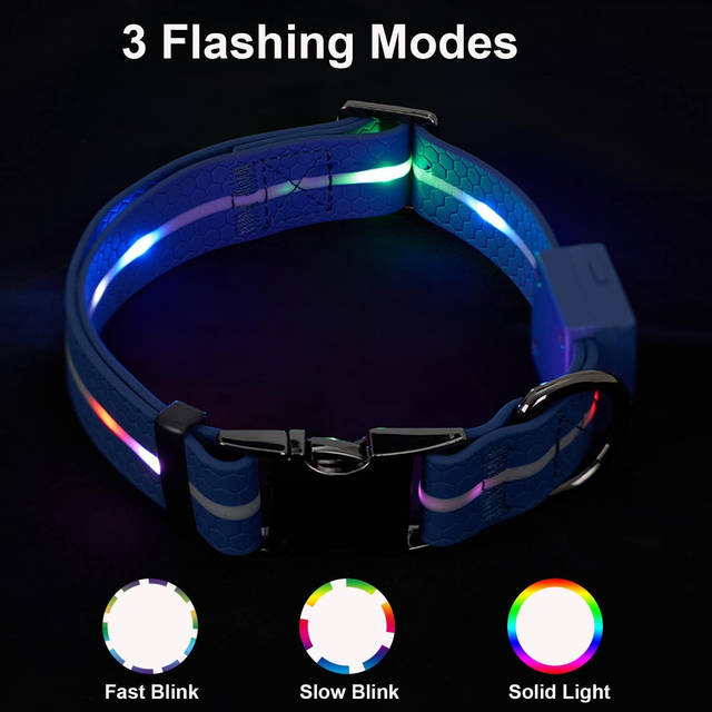 Waterproof Rechargeable Strong PVC Light Up Collar S/M/L Black/Blue/Pink