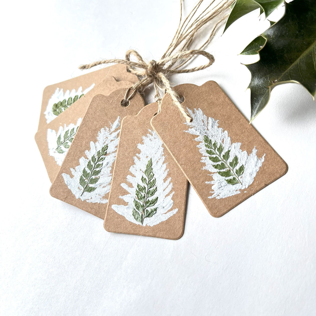 Handmade Christmas Tags Sliver Pressed Fern  Pack of 5