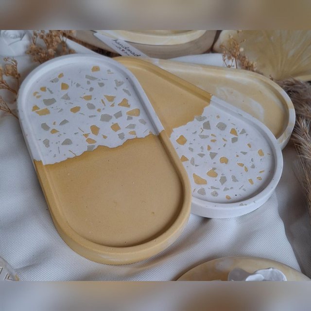 Tablett oval Terrazo gelb