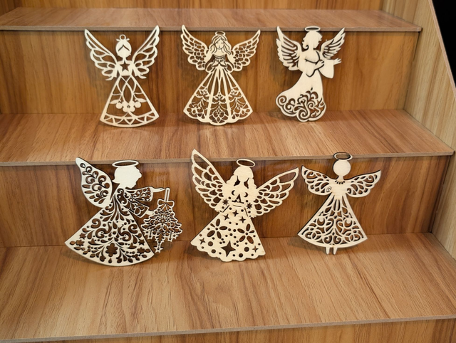 Laser cut christmas angel tree decorations set of 6