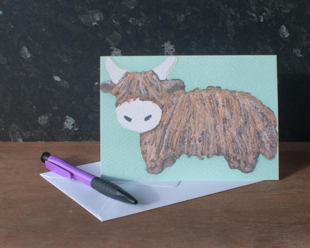 Highland Cow Greetings Card/Mounted Print (blank inside) 