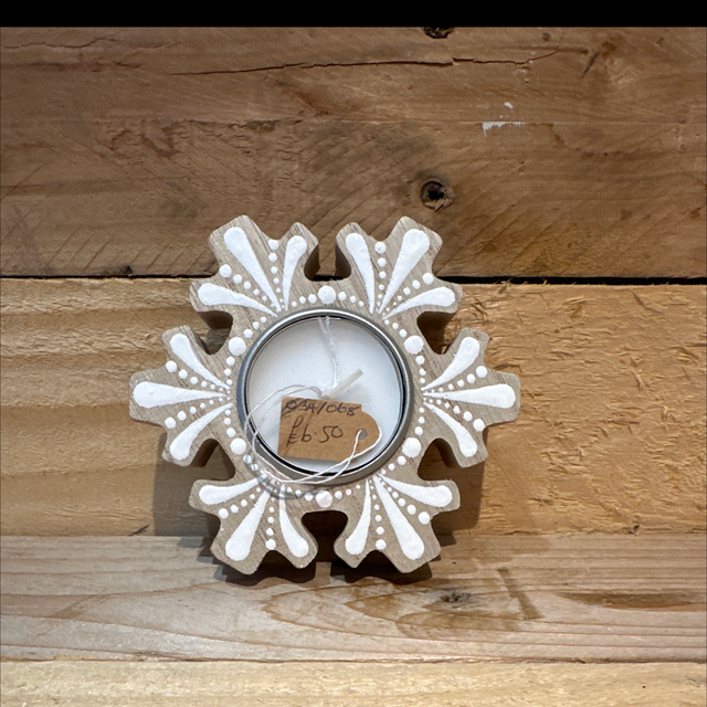 Hand Painted Wooden Snowflake Tea Light Holder 