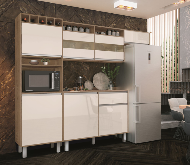 Cozinha Smart 6 Portas Freijó/Off White - Vitamov