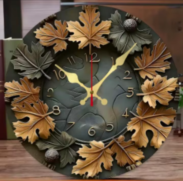 Ronde wandklok van hout analoge Herfst (25cm)