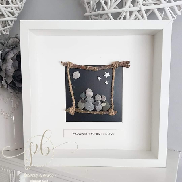 We love you to the moon and back pebble art picture 