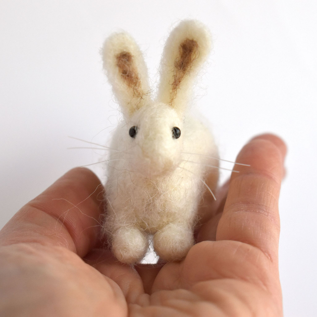 rabbit - white - needle felted sculpture