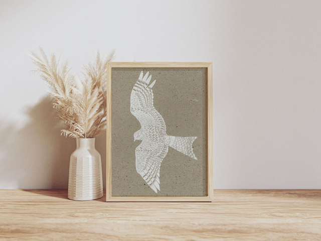 Linogravure “Buse” – Impression artisanale à l’encre noire et blanche sur papier FREE TREE