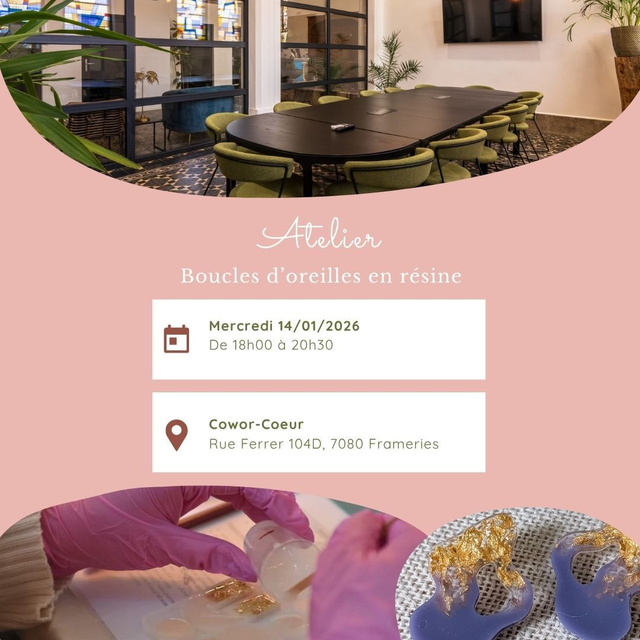 Acompte 50 % - Mercredi 14/01/2026 de 18h à 20h30 - Atelier boucles d&#039;oreilles en résine (60 €) (1)