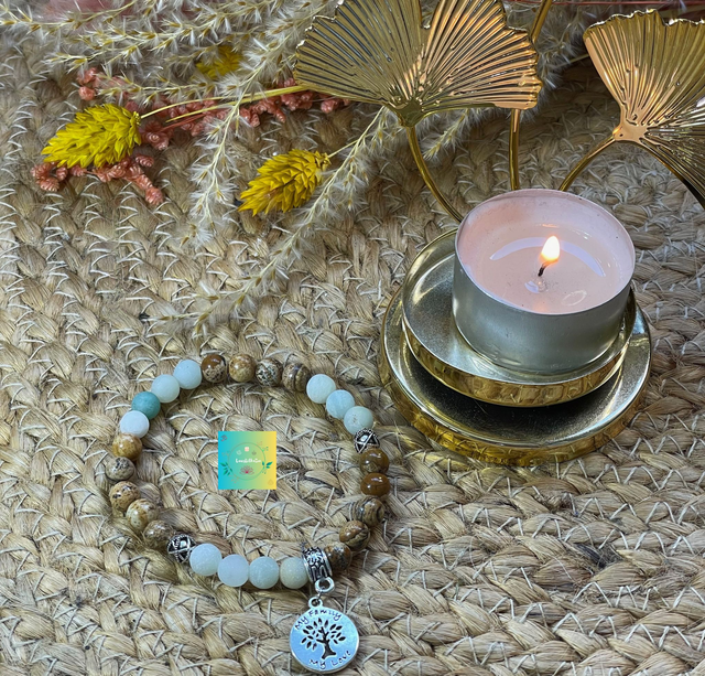 🪶🏜Bracelet en Amazonite givrée et Jaspe paysage 