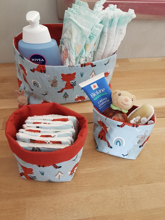 Trio paniers bleus imprimés renards roux