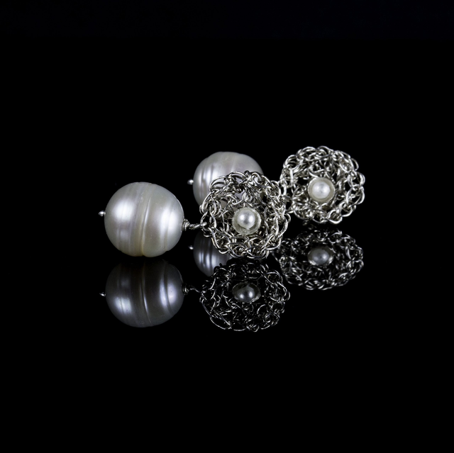 Oorbellen zilver parel 