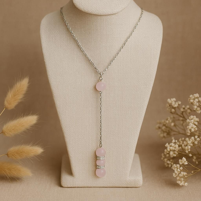 Collier descente Quartz rose -- Amour inconditionnel