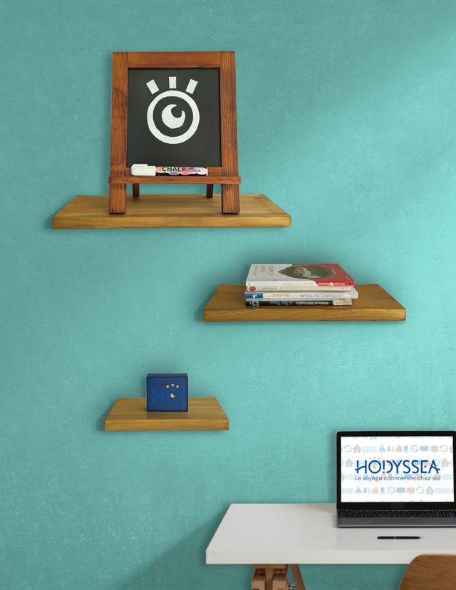 HODYSSEA Lot de 3 Etagères murales FLOTTANT 43-33-23 cm Bois
