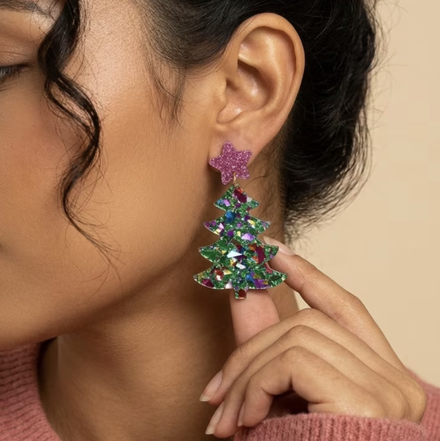Festive Glitter Christmas Tree Earrings