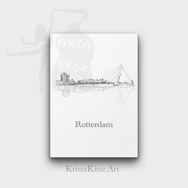 Skyline tekst Rotterdam tekening |  A5 of A4 formaat  | pen tekening | Rechtopstaand
