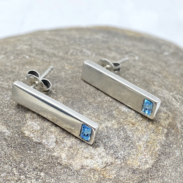 REFURBISHED Vintage Blue Topaz Stud Earrings in Sterling Silver
