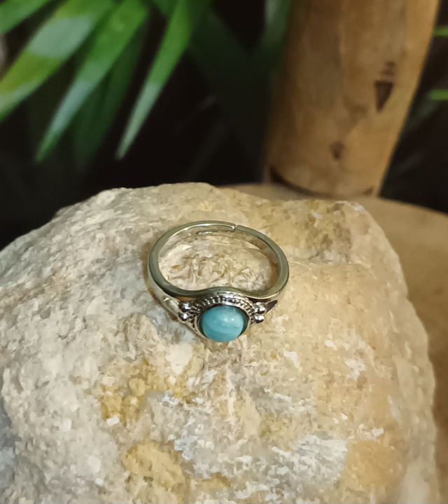 Bague ajustable en amazonite et laiton rhodié