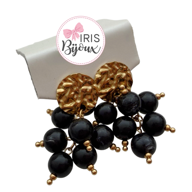 Orecchini a grappolo nero e gold 